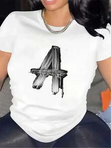 100% cotton Camiseta de manga corta con estampado del número 4, hecha de fibra de poliéster duradera, ligera y cómoda para uso casual en casa, restaurante o exteriores - Blanco - Ver 6