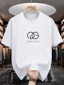 100% Cotton Men's Slim Fit Black T-Shirt With "DONO GUCCIO" Logo - Breathable Summer Casual T-Shirt, Regular Fit, Crew Neck, Lightweight Fabric For Gym, Workout And Weekend Wear, Activewear, Sporty Style, Comfortable Fit - 白色 - 查看 6