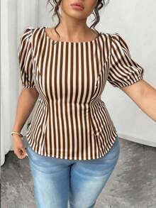 Blusa casual de manga corta con lazo y espalda abierta, unicolor, para mujer talla grande, verano - Multicolor 4 - Ver 3