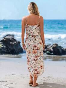 Vestido midi sin mangas con efecto tie-dye, con cintura ajustable y abertura, para el verano - Multicolor 3 - Ver 2
