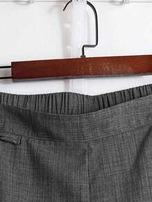 Pantalones cortos de mujer talla grande, casuales, para ir al trabajo o salir, con diseño de abertura redonda, cintura elástica y decoración de nudo chino con botones - Gris - Ver 3