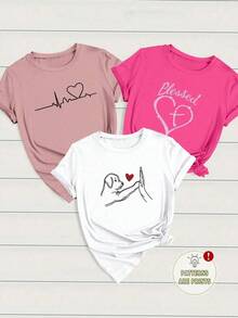 Women's Casual T-Shirt With Heart And ECG Print, Single Garment, Not A 3-Piece Set, 1 Piece/Set Of Short-Sleeved T-Shirts Suitable For Streetwear, Oversized Round Neck Top For Daily Outings, Camping, Concerts, Hip-Hop, Rock And Rap Events, And Women's Letter Print Graphic T-Shirts. - 白色 - 查看 7