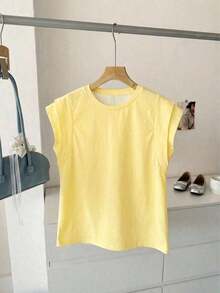 Camiseta sin mangas de mujer de cuello redondo blanca de doble capa con hombros anchos, adecuada para uso casual diario, primavera/verano - Multicolor - Ver 2