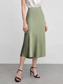 Falda básica de corte A para mujer, adecuada para ir al trabajo, negocios, uso casual, oficina, atuendo formal elegante para damas, otoño - verde menta - Ver 5