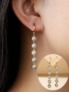 1 Pair Long Tassel Disc Earrings, Luxury Elegant Face-Slimming Dangle Earrings For Women, Versatile For Commuting - Earring - View 5