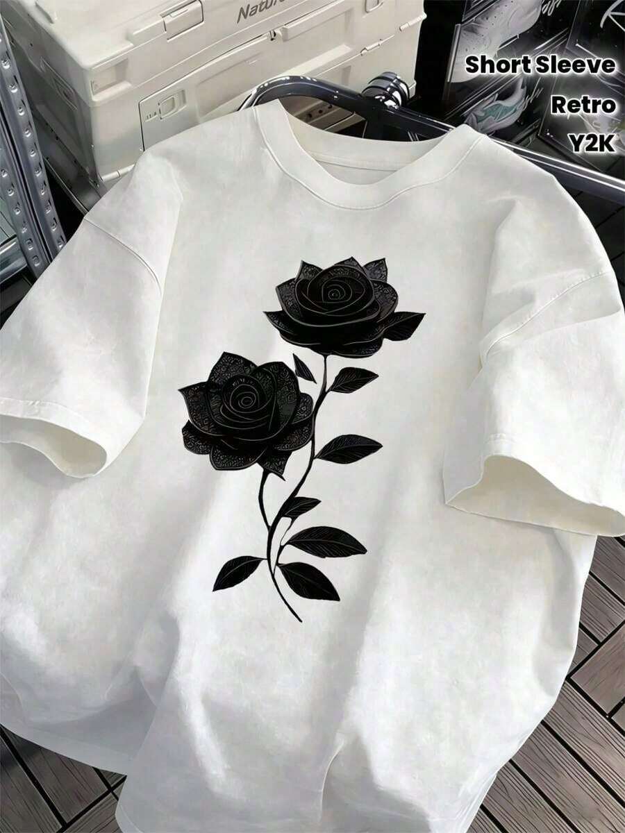 Camiseta de hombre de talla grande con estampado gótico negro (2D), camiseta de moda para hombre de talla grande, camiseta de algodón de 180g para hombre de talla grande, camiseta de estilo retro urbano, camiseta estilo Y2K, camiseta para hombre E3QA. - Blanco - Ver 1
