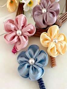 1PC Summer Atmosphere Long Telephone Cord Hair Tie With Large Flowers, Ponytail Straight Strand Rope Elegant New High-End Braiding Accessory - Multicolor - View 3