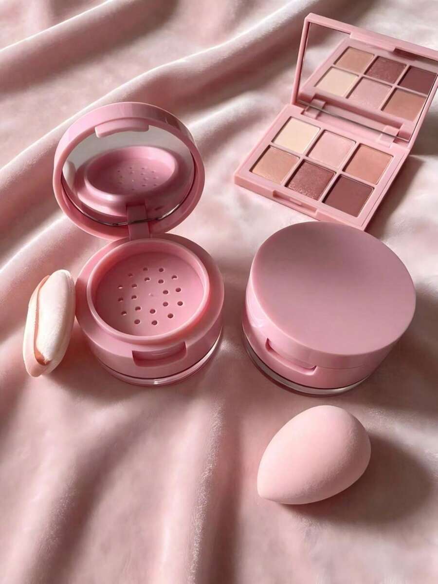 1pc Mini Portable Powder Compact And Honeycomb Puff Box, Built-In Mirror, Puff, Sifter And Sponge Holder - 3g Compact Container For Loose Powder, Makeup Tools, Travel, Home, Fashionable Round Design, Suitable For Loose Setting Powder, Mineral Powder, Blush Powder, Etc., Prevents Powder Leakage While Evenly Distributing Powder