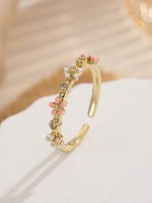 Nhẫn hình trái tim và bướm màu hồng mạ vàng 18K dễ thương, đính đá Cubic Zirconia, nhẫn hở có thể điều chỉnh kích thước, trang sức ngọt ngào và lãng mạn dành cho nữ. - Nhiều màu - Xem 14