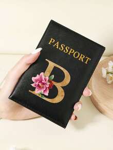 Floral Letter Print Passport Holder Wallet & Card Holder, Slim Travel Purse For Couple, Fits Cards & IDs, Lightweight Portable - Burgundy - View 127