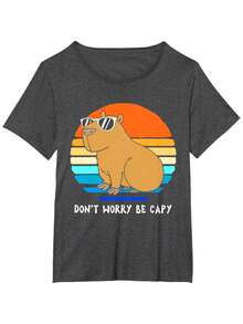 Retro Rodent Funny Capybara Dont Be Worry Be Capy T-Shirt - Black - View 6