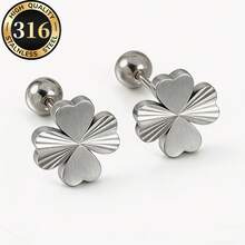 Bộ 2 bông tai hình trái tim đính cỏ bốn lá mạ vàng 18K bằng thép không gỉ - Kiểu dáng thời trang và thanh lịch - Thích hợp cho phụ nữ đeo hàng ngày, dự tiệc, đám cưới, ngày lễ và làm quà tặng. - 1 Cặp - Xem 2