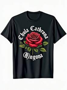 1 Camiseta Chicana Mexicana - Camiseta de Mujer con Cuello Redondo y Gráfico de Chula Cabrona Chingona - Camiseta Negra y Diseño de Rosa Roja - 100% Suave Ropa Urbana para el Día a Día - Tallas S-XXXL - Ropa Latina Audaz, Estilo Retro Clásico, Cuello Redondo y Mangas Cortas - Negro - Ver 6