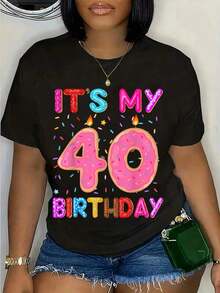 100% Algodón Es Mi 40º Cumpleaños Donut Dulce Camiseta Divertida para 40 Años para Hombre y Mujer con Estampado Gráfico Cuello Redondo Clásica Moda Verano Vacaciones - Negro - Ver 5