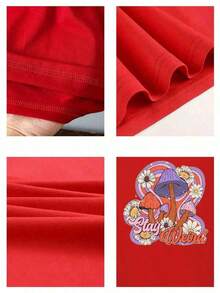 Soft, Breathable, And Lightweight For All-Day Comfort. Plus-Size Women's Fashion Tee, 1-Piece Thick Cotton Crew Neck T-Shirt With A Cartoon Mushroom Print, 100% Cotton. Versatile Everyday Wear. Classic Crew Neck With A Relaxed Fit Flatters All Body Shapes And Is Easy To Pair With Jeans, Shorts, And Leggings. - 紅色 - 查看 6