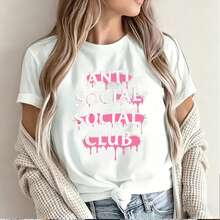 Pink Dripping Logo Female Short Sleeve T-Shirt Print Design Trendy Urban Streetwear Graphic Illustration Unique Fashion Statement Piece Youthful Style Comfortable Cotton Fabric Casual Wear Summer Collection 2023  Ready Aesthetic Cool Edgy Look High Quality Print Vibrant Color Options Available Online Shopping Mexico Etsy  Walmart Target Best Sellers - Blanco - Ver 2