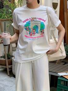 Camiseta de manga corta  , moderna y versátil, con estampado de anime de dibujos animados Elección perfecta de regalo de cumpleaños o festividad para amigos, familiares, novio o novia playeras de mujer - Estilo - Ver 1