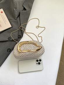 1 chiếc túi xách mini đính sequin, túi đeo chéo, túi dự tiệc hình hộp. - Vàng - Xem 5
