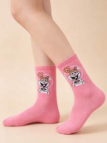 SpongeBob SquarePants 4 Pairs Women's Fun Personalized Cartoon Cute Mid-Calf Socks,All-Season,Comfortable,Rich Colors,Suitable For Daily Wear - Multicolor - View 2
