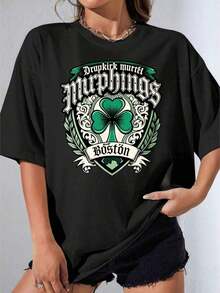 Women's T-Shirts, Casual Short Sleeve Party T-Shirt, OneWhite T-Shirt With Irish Shamrock Design Dropkick Murphys Boston For St. Patrick's Day And Casual Wear 180g - 黑色 - 查看 7