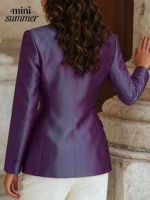 Áo khoác cardigan dáng blazer nữ màu trơn mùa xuân/hè, cài một hàng khuy, có túi giả ở eo, lót trong, kiểu dáng retro sang trọng, màu tím đô thị, thích hợp cho hẹn hò, mua sắm, công sở, tiệc sinh nhật, ngày Valentine, lễ hội. - Màu tím - Xem 2