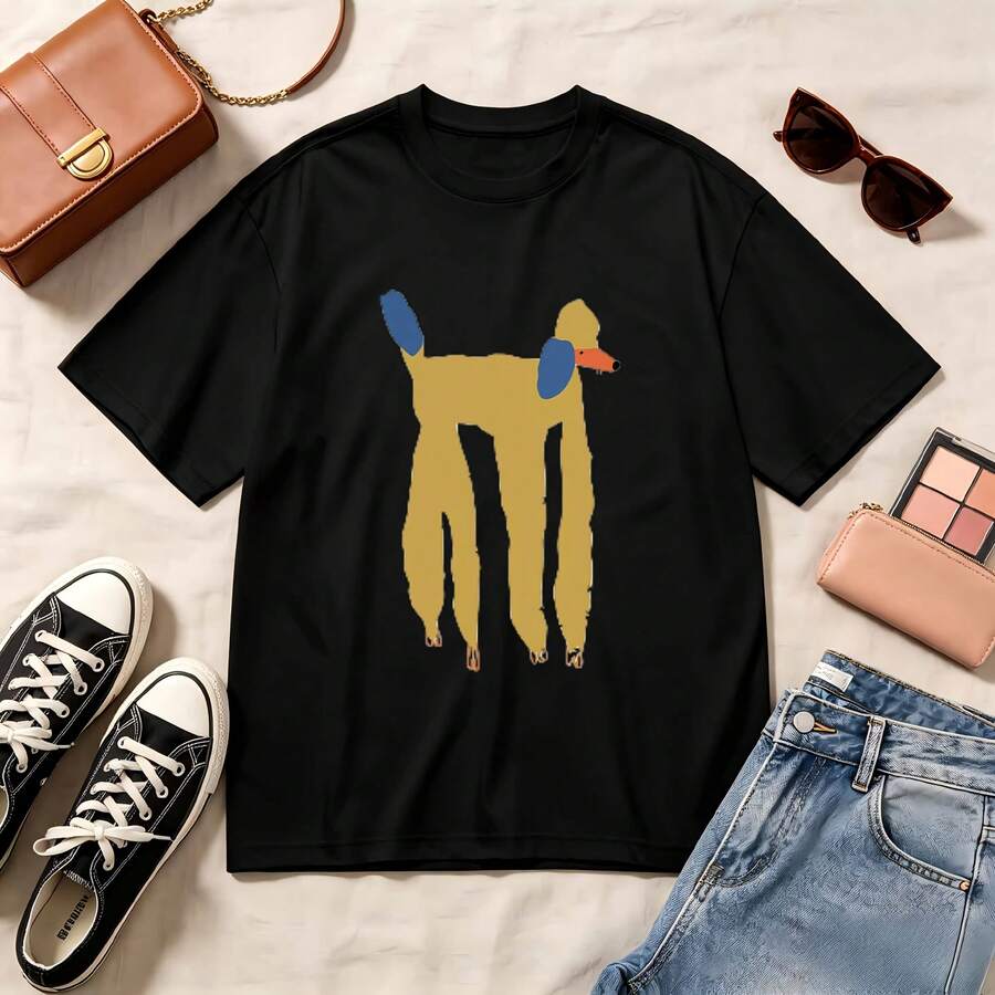 Retro Duck Lover, 100% Cotton, Oversized, Soft Breathable, Casual Crewneck, Short Sleeve Top, Streetwear, Summer Vibes - 黑色 - 查看 1