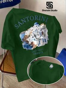 Camiseta casual para hombre hecha de fibra de poliéster, ¡esta camiseta viene con un "filtro de viaje" incorporado!Con un estampado arquitectónico en azul Santorini y blanco, es refrescante y relajante, adecuada para el uso diario y de fin de semana, ofreciendo un estilo moderno para hombres en verano.100% algodón. - Verde - Ver 7