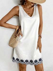 Vestido sencillo de un solo color sin mangas para uso diario, atuendos de playa de vacaciones para mujer - Multicolor - Ver 4