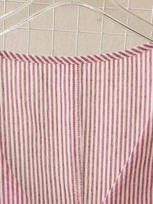 Blusa casual de mujer talla grande de cuello en V de una sola hilera con rayas y sin mangas - Rosa - Ver 5