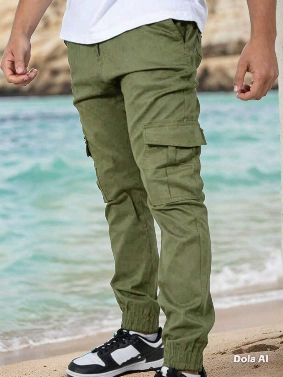 Men's Casual Military Tactical Pants - Multiple Pockets For Work And Sport - 獵人綠 - 查看 1