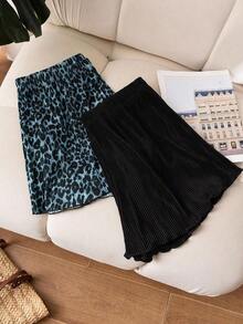 Shorts plisados de talla grande de verano con estampado de leopardo y unicolor - Multicolor 6 - Ver 5