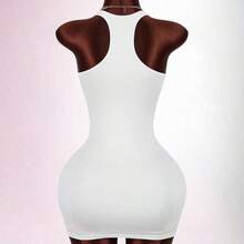 Y2K Sexy  Women's Solid Color Deep V-Neck Sexy Backless Mini Dress Summer Dresses For Women Spring Outfit Women Valentine Outfits For Women Party Dress Racerback Open Backless Sleeveless V-Neck Heart-Shaped Bust Mini Bodycon Dress Sexy Curve Dress White Sexy Dress Women Built In Bra Dress White Club Dress White Bodycon Dress - Blanco - Ver 3