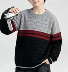 New Collection Of Children's Knitted Sweaters For Autumn And Winter. - Model 9 - Gray With Red - View 2