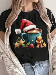 1pc Camisetas para mujer,Camisetas Para Hombre,cuello redondo,estilo urbano juvenil,estilo streetwear,diseño de moda callejera,ideal para uso informal diario - Negro - Ver 1