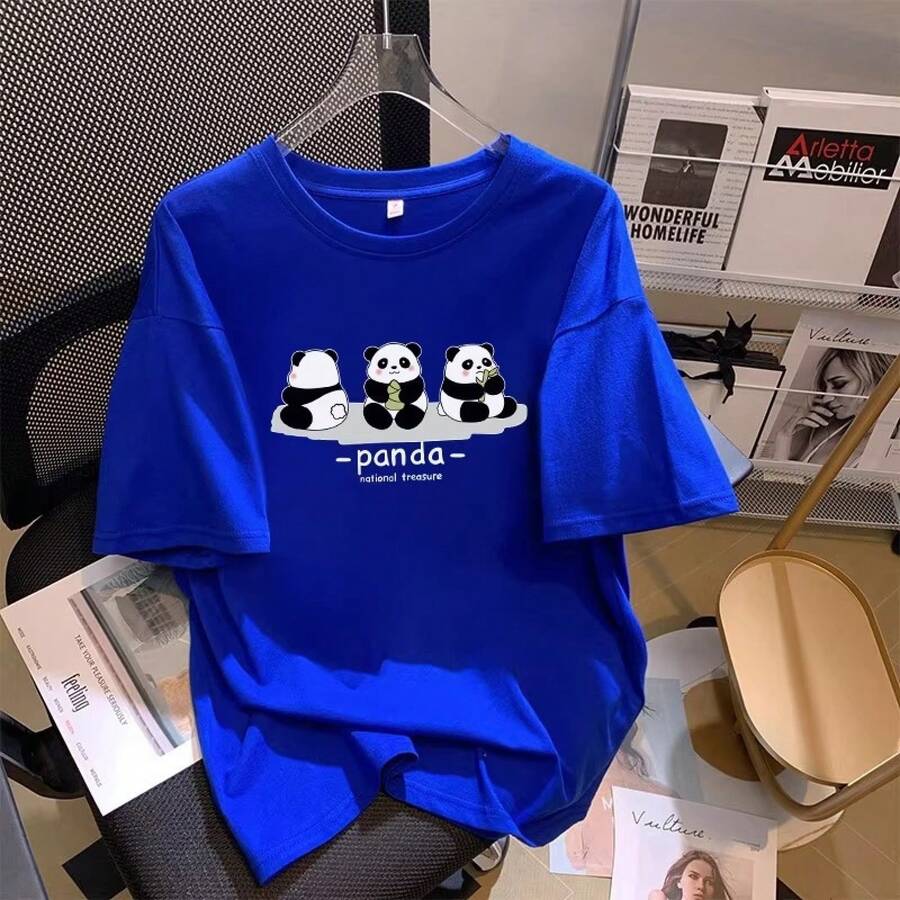 Camiseta con estampado de camisa casual para mujer, manga corta y cuello redondo, moda urbana local de primavera/verano camiseta unisex. 5GF8 - Azul - Ver 1