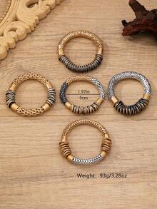 Personalized Punk Style Metal Material Contrast Color Chain Element Women's Charm Elastic Bracelet, Niche Design Suitable For Party/Daily Wear - Antique Silver - View 4
