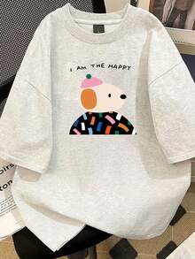 Personalized Minimalist Casual Summer T-Shirt, 100% Cotton, Loose Crew Neck, Versatile, Comfortable For Women,  Casual Youth T-Shirt For Everyday Wear, Short Sleeve - Vintage Urban Style, Unisex, Loose Cotton Short Sleeve Crew Neck T-Shirt - 白色 - 查看 4