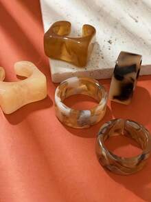 Set de 5 anillos apilables de resina exagerados, anillos gruesos con formas geométricas y en forma de corazón que llaman la atención, joyería con estilo retro de dopamina para mujeres - Multicolor A - Ver 5