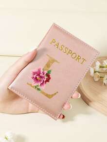 Floral Letter Print Passport Holder Wallet & Card Holder, Slim Travel Purse For Couple, Fits Cards & IDs, Lightweight Portable - Burgundy - View 50