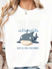 Big Bro Shark Doo Doo T-Shirt Funny Shark Matching Tshirt Family Novelty Gift Tee Shirt Shark Fun Unisex TShirt Big Brother HumorPure-Cotton - 白色1 - 查看 11