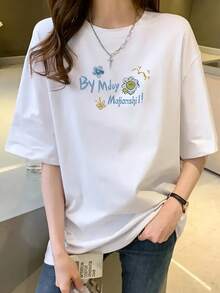 Edición Limitada: Camiseta de Manga Corta para Mujer, Diseño de Verano, Ajustada, con Estampado de Dibujos Animados, Camiseta de Manga Corta Pura, Top, Camiseta Interior  3333Algodón Ligero - Blanco - Ver 2