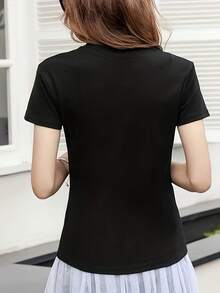Camiseta de Moda para Mujer, de Color Sólido, Cuello Redondo, Manga Corta, Cómoda, de Algodón Estampado, Corte Holgado IEZS - Blanco - Ver 11