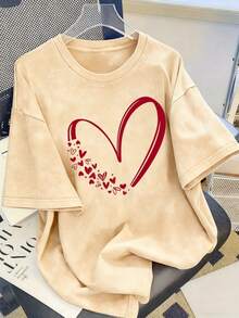1 camiseta con estampado de San Valentín - Camiseta de algodón lavado de 230g, camiseta de moda vintage de algodón puro de alta calidad, camiseta para mujer, camiseta popular para uso diario, regalo navideño para seres queridos, regalo perfecto para San Valentín, 100% algodón de 180g. - Gris - Ver 7