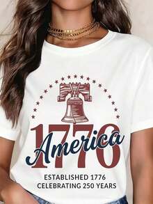 1776: Americanism Established. Celebrating 250 Years. Patriotic Liberty Bell T-Shirt For Women. Classic White Tee. Independence Day Gift. American Flag Inspired Design. - 白色 - 查看 6