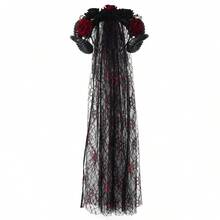 Nuova fascia per capelli in rete con fiori del Giorno dei Morti e rosa nera, copricapo per feste di Ognissanti, accessorio per capelli con corna - TS024D - Visualizzare 7