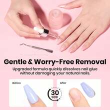 Beetles 30ML Glass Dropper Nail Remover & 20g No Wipe Nail Glue Gel Kit, Hands-Free Gel Glue For Tipex Soft Gel Nail Tips & Clear Press On Nails, Comes With Cuticle Pusher & Nail Stick - 20g Gel Nail Glue & 30Ml Remover Kit - 查看 7