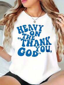 1 Piece Fashion Casual T-Shirt For Men And Women, Casual Style, Women's T-Shirt With "Thank God" Print, Summer Clothes For Gifts To Friends And Family, 200g. Versatile, Easy To Match, Suitable For Daily Wear, Urban Style, Vacation Wear, Weekend Wear. - 白色 - 查看 1