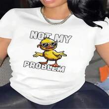 1 pieza, camiseta clásica y versátil de manga corta de algodón puro, adecuada para usar en cualquier estación. Dise?o de camiseta con estilo moderno, La mujer no es mi problema - Blanco - Ver 2