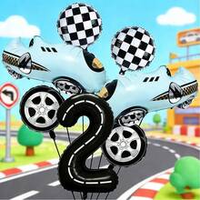 Ein Rennwagen Geburtstagsballon Set mit Sportwagen Folienballons, eleganten schwarzen Zahlen Folienballons und Radnabe Folienballons. Es eignet sich hervorragend als Geburtstagsgeschenk für Söhne und Töchter sowie als Dekoration für Eltern-Kind-Treffen. - Übersicht 17