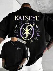 GiftKATSEYE Men's Vintage T-Shirt With Double-Sided Print, Gradient Star And Moon Pattern - High-Quality 100% Pure Cotton T-Shirt, Summer Must-Have, Soft And Breathable, Popular T-Shirt For Everyday Summer Wear, Unisex Y2K Street Hip Hop Style, Beach Essential, Festival Gift, Suitable For Daily Wear And Gifting To Friends, Outdoor Activities, Back To School Gifts, Birthday Gifts, Festival Gifts, Perfect Gift For Friends. - 黑色 - 查看 7